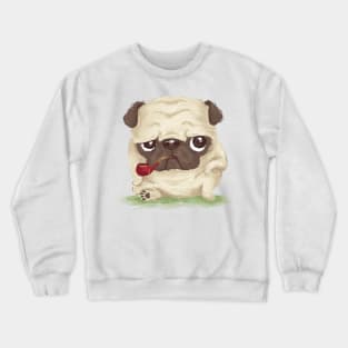 Pug dog which held the pipe in its mouth Crewneck Sweatshirt